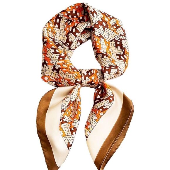 Brown & Orange Print Silky Scarf